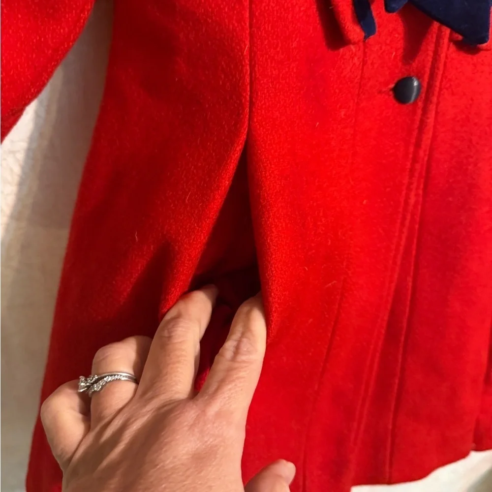 Rothschild Vintage USA Made Red Pea Coat with Navy Trim, Beautiful, Sz 5